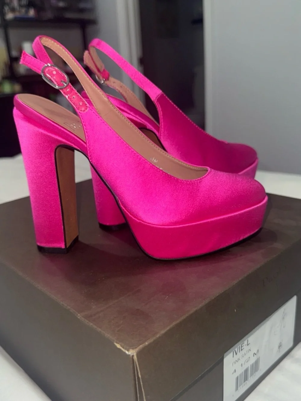 Paolo Hot Pink Satin Platform Slingback Pumps
